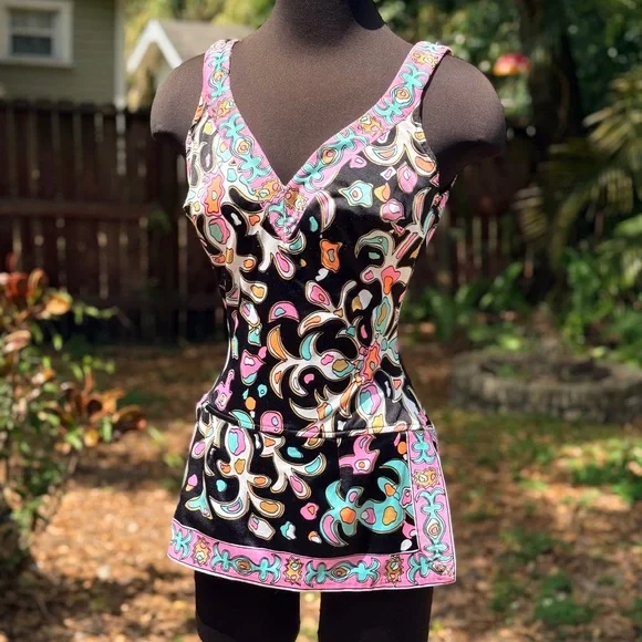 Vintage 1960s Pucci style Perfection Fit by Roxanne One Piece Swimsuit - Picture 2 of 11
